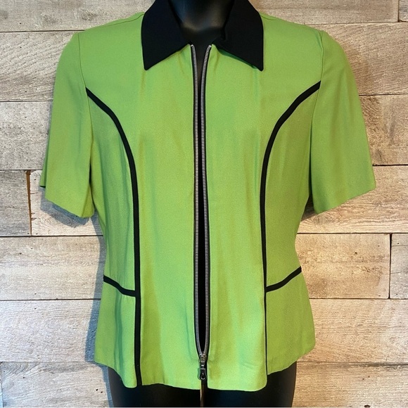 Vintage Amoretti women’s  chartreuse & black shirt-sleeved blazer in size 12 - Picture 3 of 7